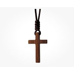 Natural Walnut Cross - Adjustable 1.5 inch 31 inch lanyard